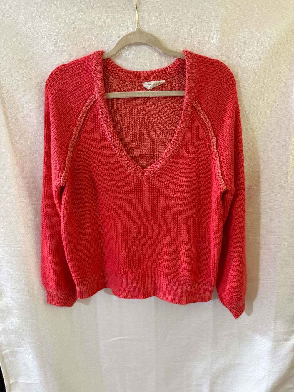 Loveriche Coral Pink V-Neck Oversized Waffle Knit Sweater